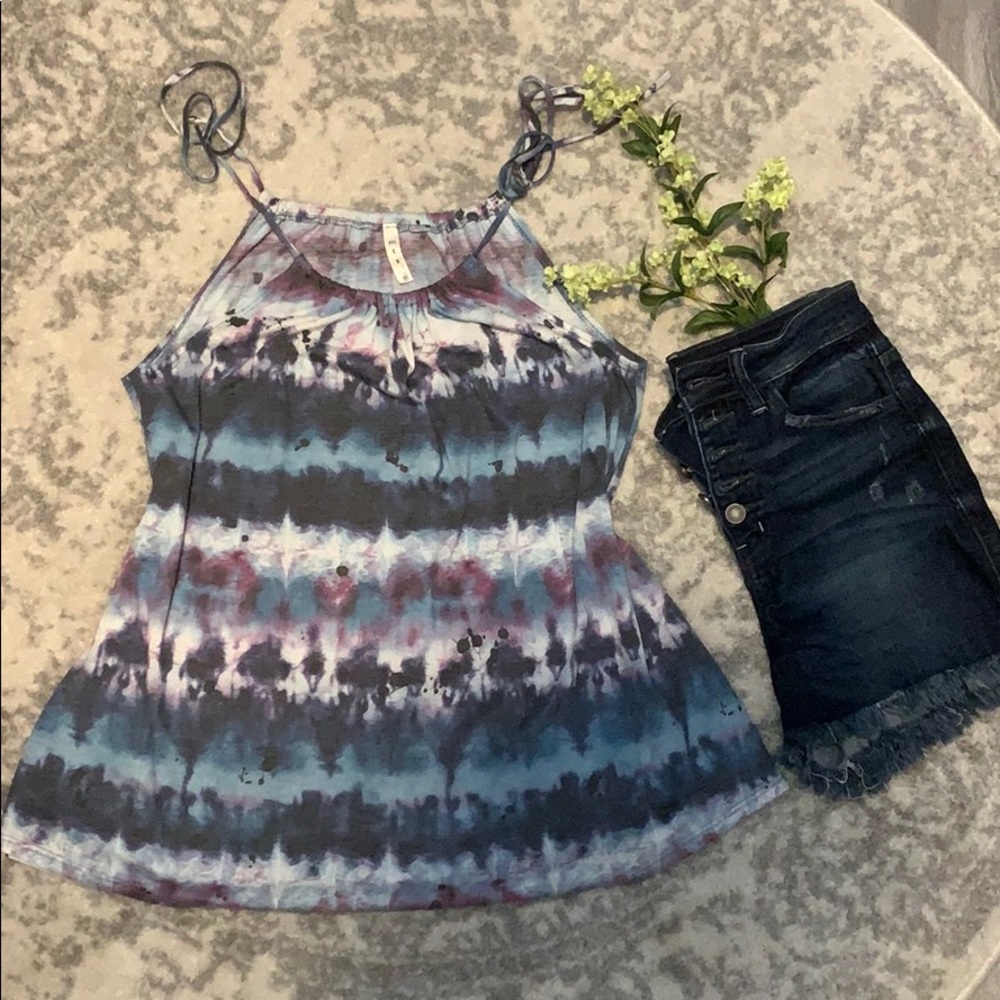 Tie dye flowy tie strap tank